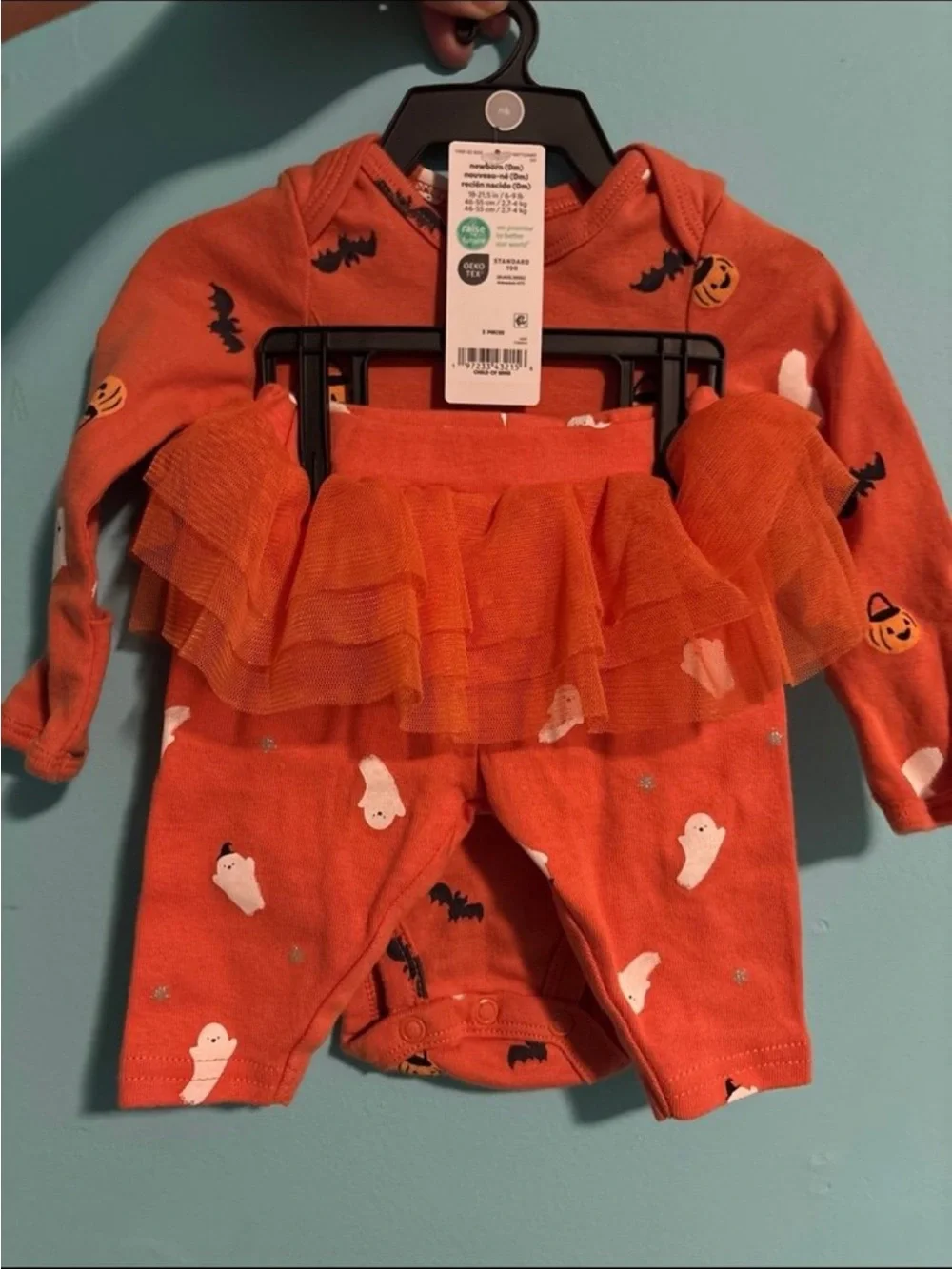 Baby Halloween Ghost & Bat Orange Tutu Bodysuit Set - Picture 1 of 3